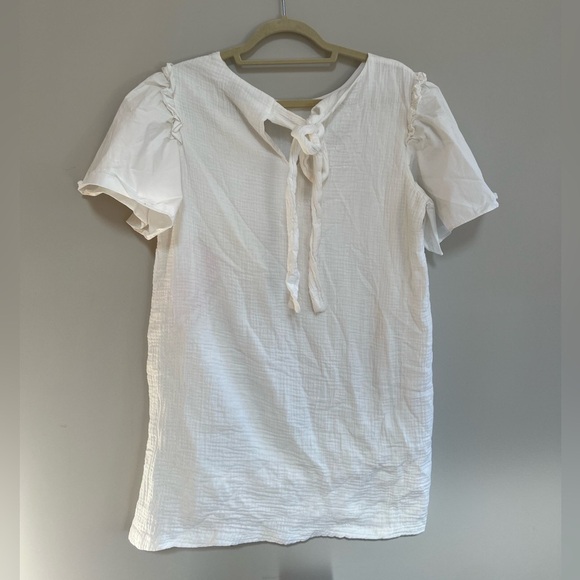 New English Factory White Woven Mixed Flutter Sleeve Dress, size L - Picture 3 of 8